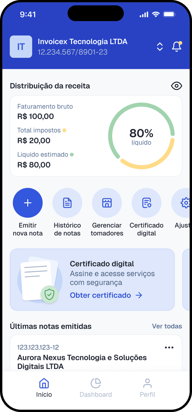 Tela inicial do app Controle Notas
