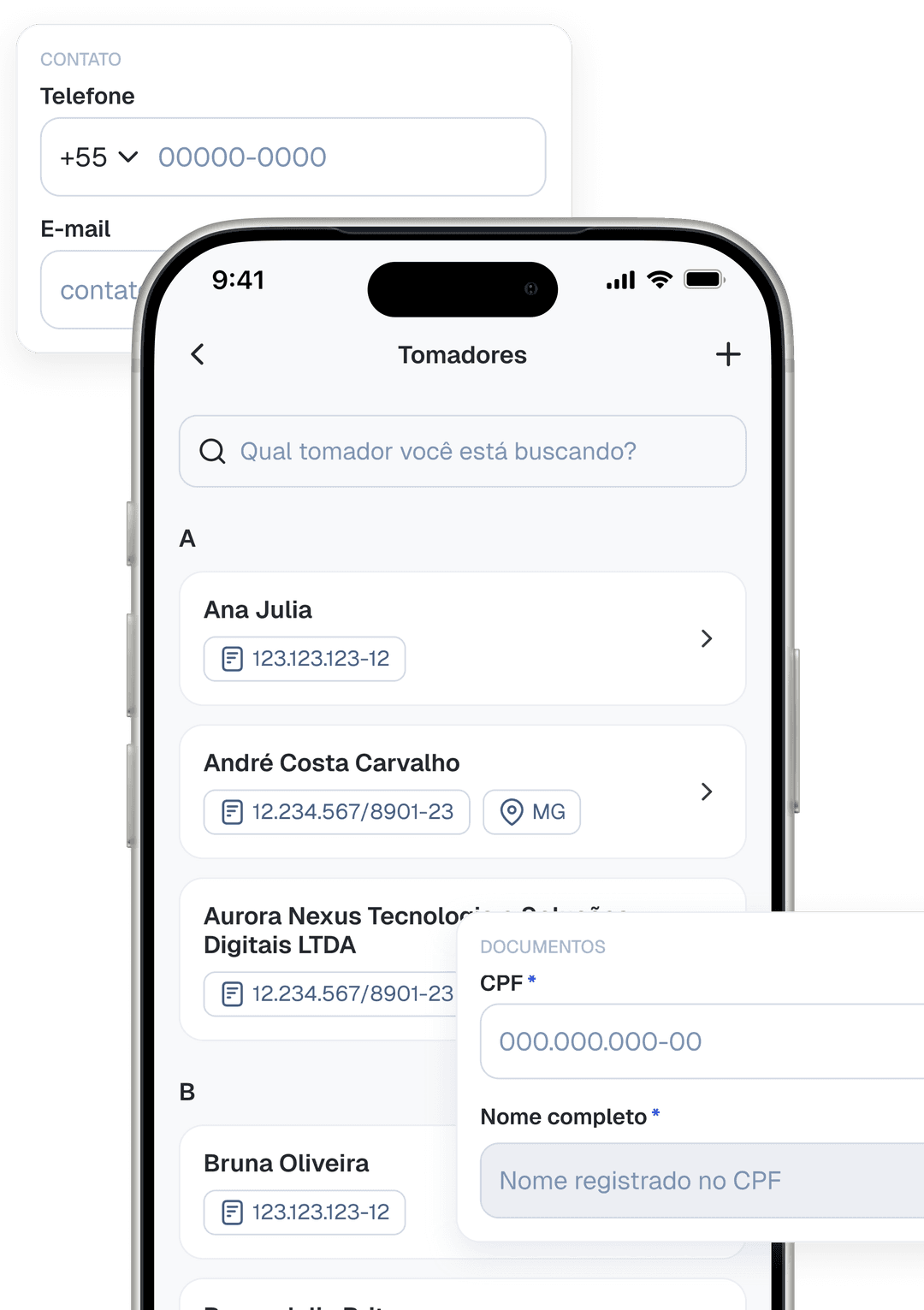 Lista de tomadores cadastrados
