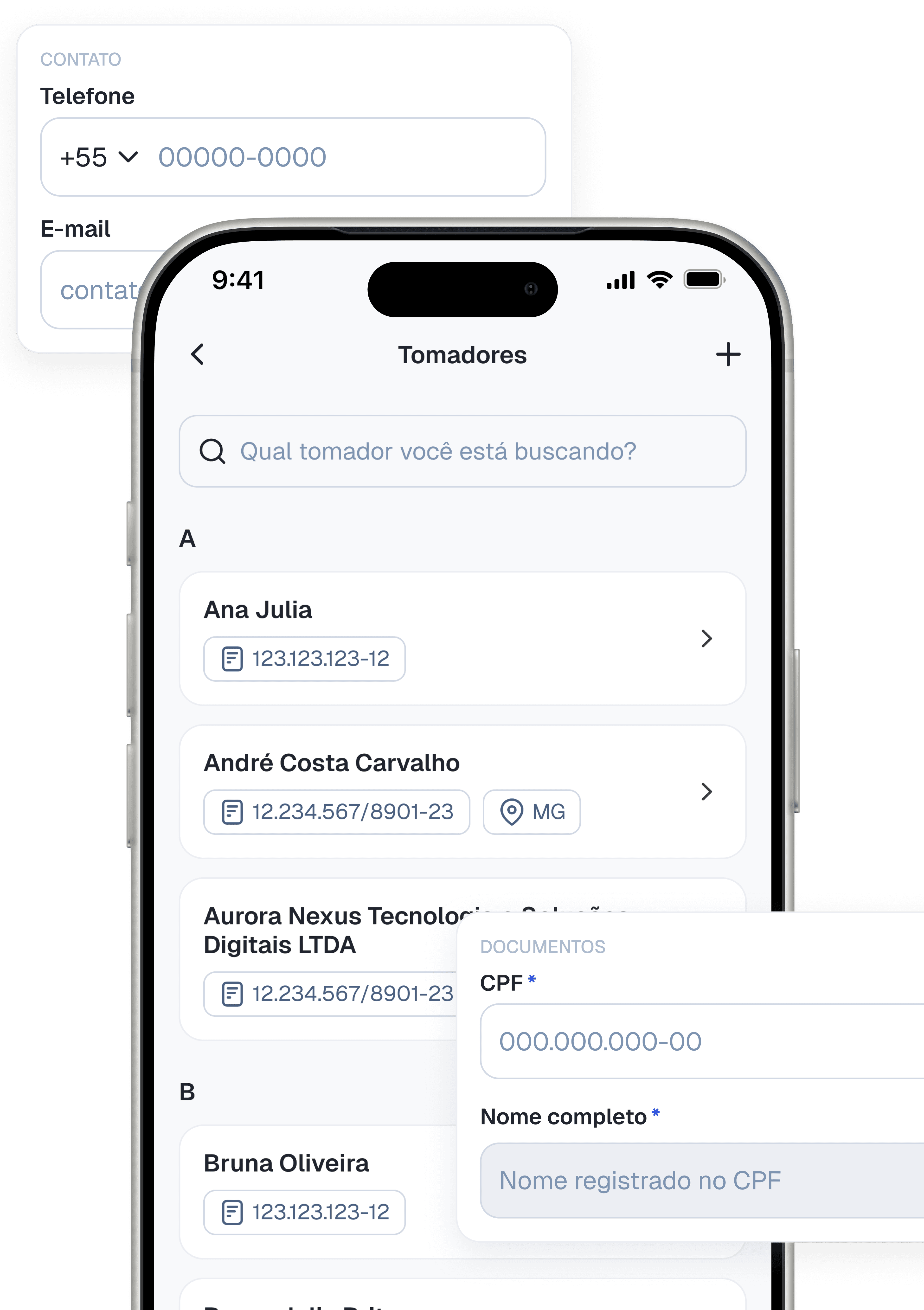 Lista de tomadores cadastrados